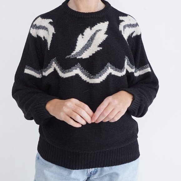 Vintage Jessica By Sears Black White Knit 2% Angora 2% Metallic Metal Sweater M - Picture 2 of 11